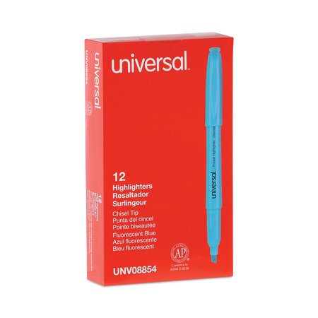Universal Pocket Highlighters, Chisel Tip, Fluorescent Blue, PK12 UNV08854